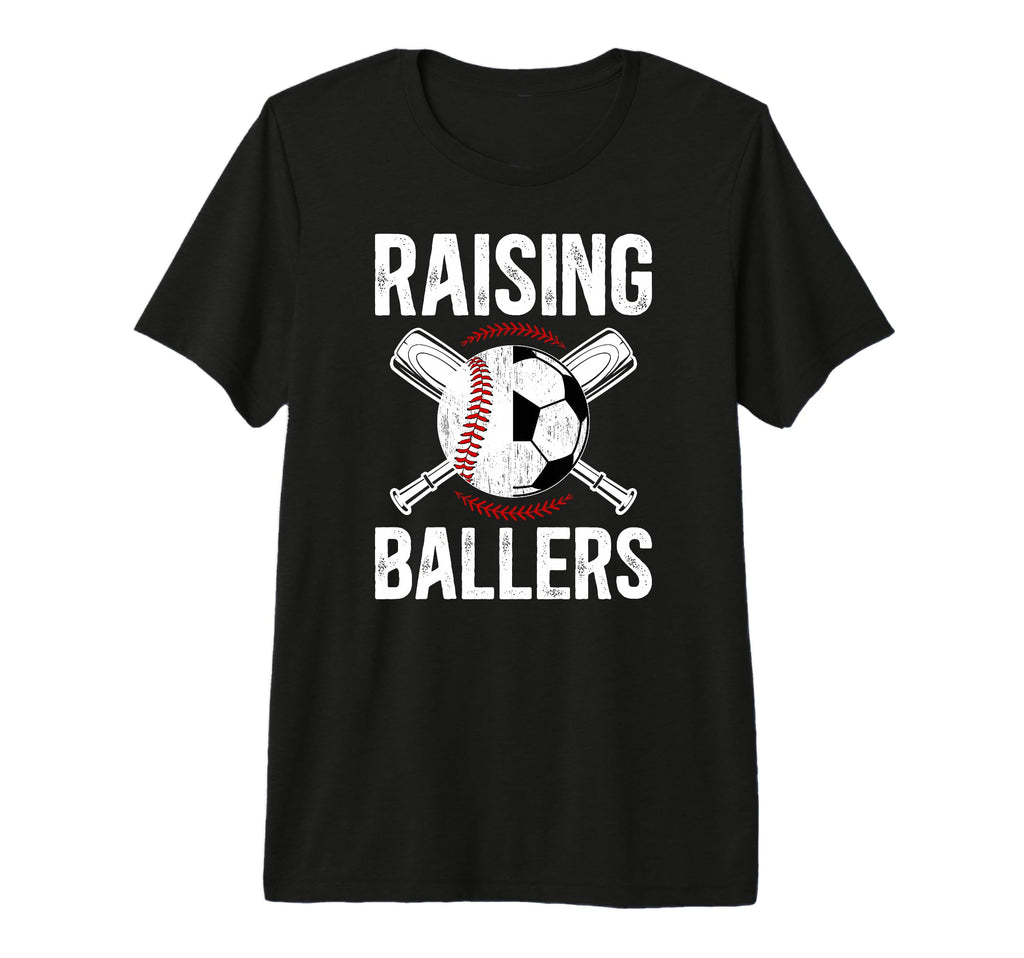 Mens Raising Ballers Soccer Baseball Dad T-Shirt - Custom Art Print Unisex