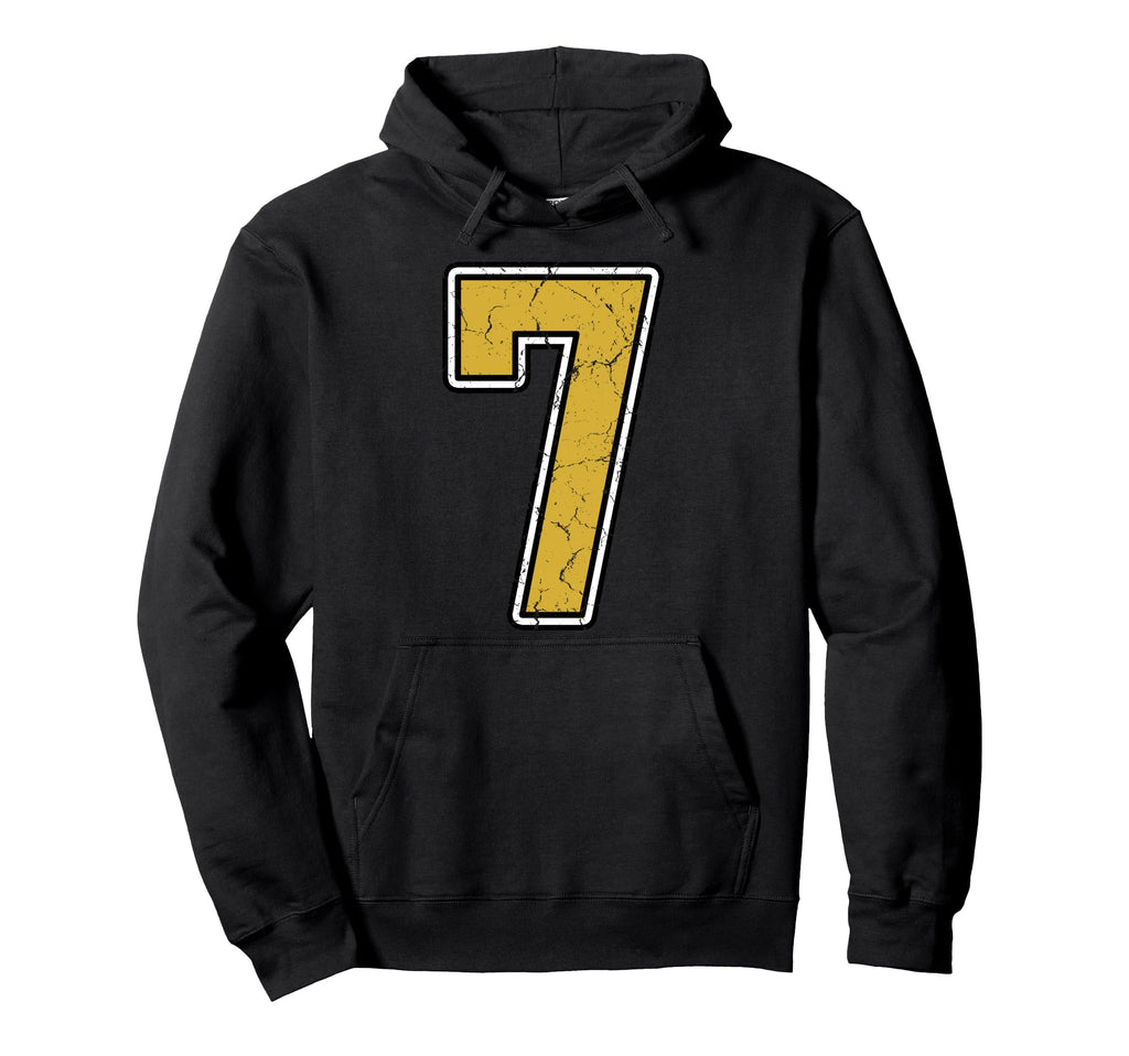 Old Gold Black White Sports Number 7 Hoodie - Streetwear Style for Adults
