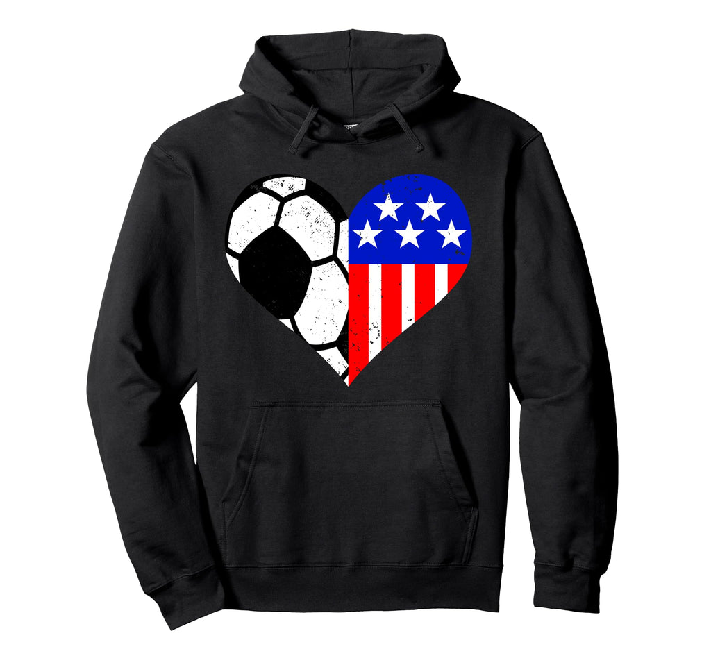 Soccer Heart American Flag Funny Patriotic Hoodie - Novelty Apparel Unisex
