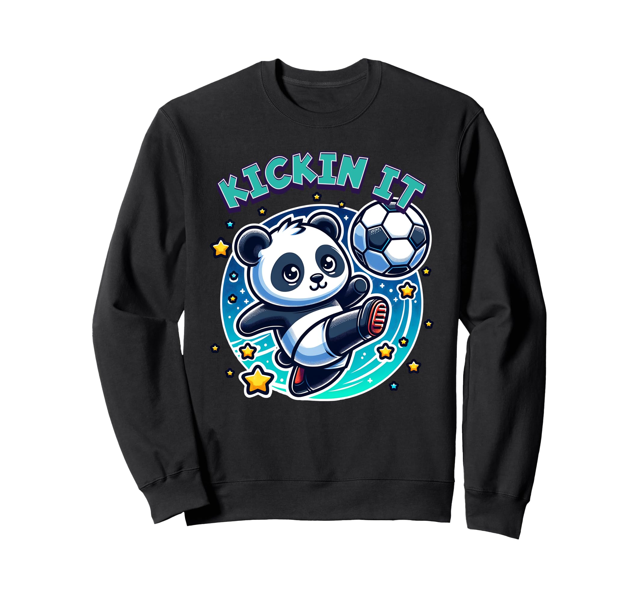 Kickin It Soccer Player Panda Ball Sweatshirt - Custom Art Print Unisex