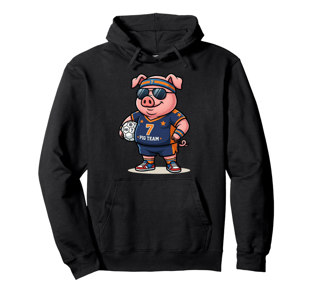 Pig Team 7 Soccer Player Cartoon Fun Hoodie - Unique Graphic for Adults