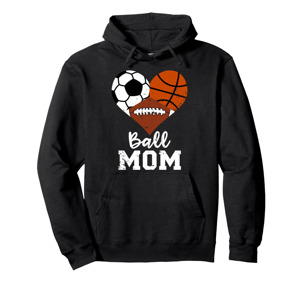 Ball Mom Funny Basketball Football Hoodie - Minimalist Print for Adults