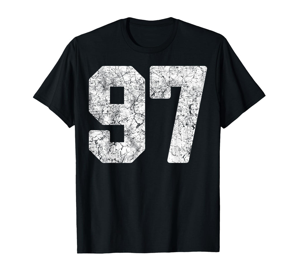 Distressed White Number 97 Jersey T-Shirt - Aesthetic Graphic Unisex