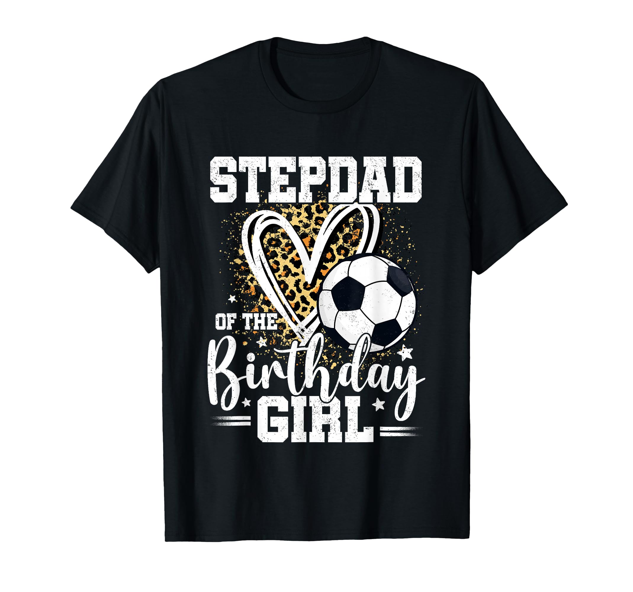 Stepdad Birthday Soccer Ball Leopard T-Shirt - Unique Graphic for Adults