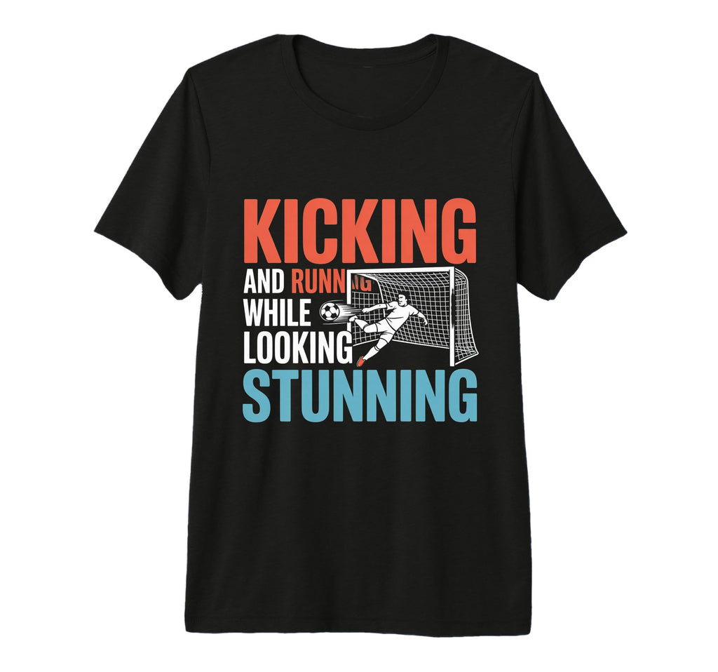 Soccer Kicking And Running While Looking T-Shirt - Novelty Apparel Unisex