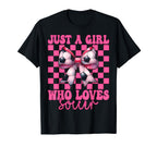 Just Who Loves Soccer Coquette Bow T-Shirt - Casual Everyday Wear Unisex