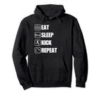 Eat Sleep Kick Repeat Soccer Hoodie - Fun Novelty Design Unisex