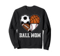 Mom Both Heart Soccer Baseball Sports Sweatshirt - Graphic Print Unisex