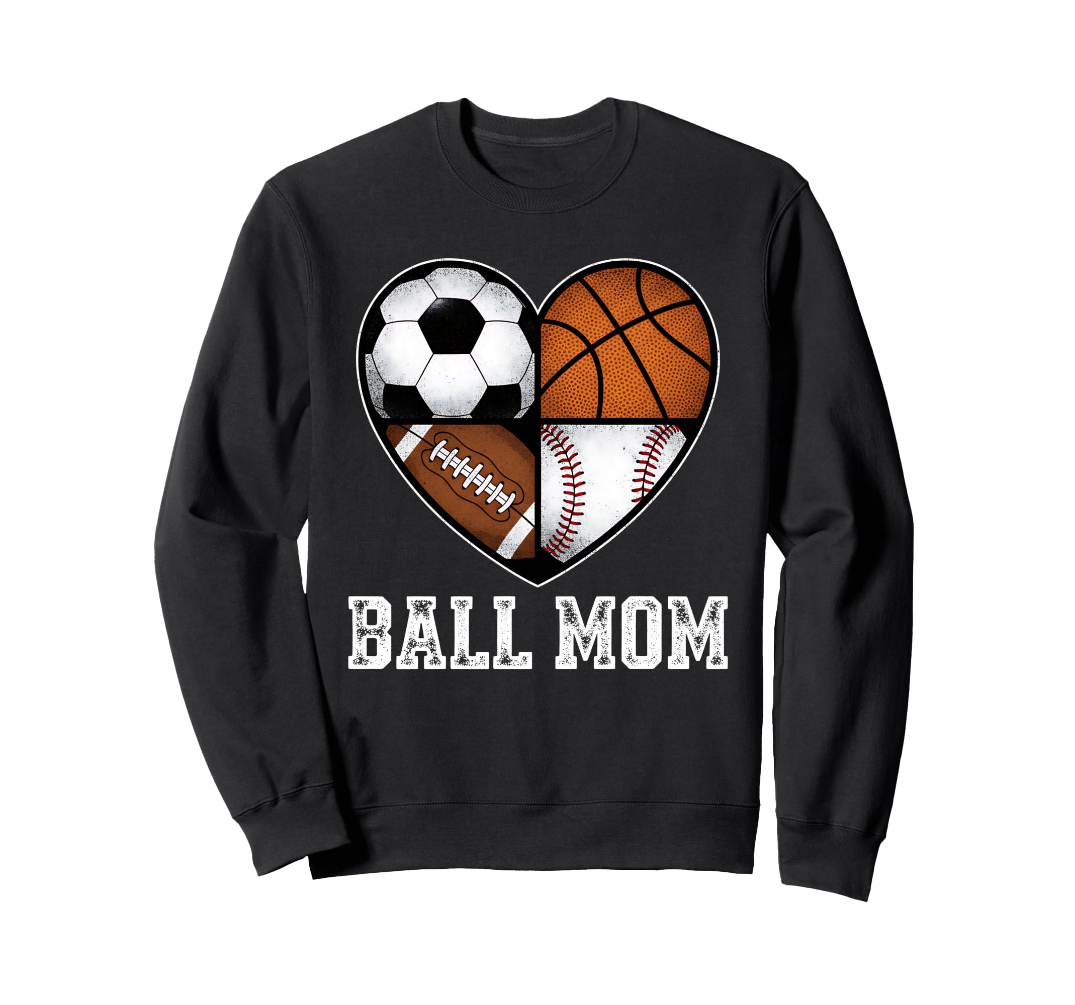 Mom Both Heart Soccer Baseball Sports Sweatshirt - Graphic Print Unisex