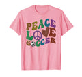 Groovy Peace Love Soccer Kicking Ball T-Shirt - Trendy Graphic Men Women