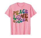 Groovy Peace Love Soccer Kicking Ball T-Shirt - Trendy Graphic Men Women