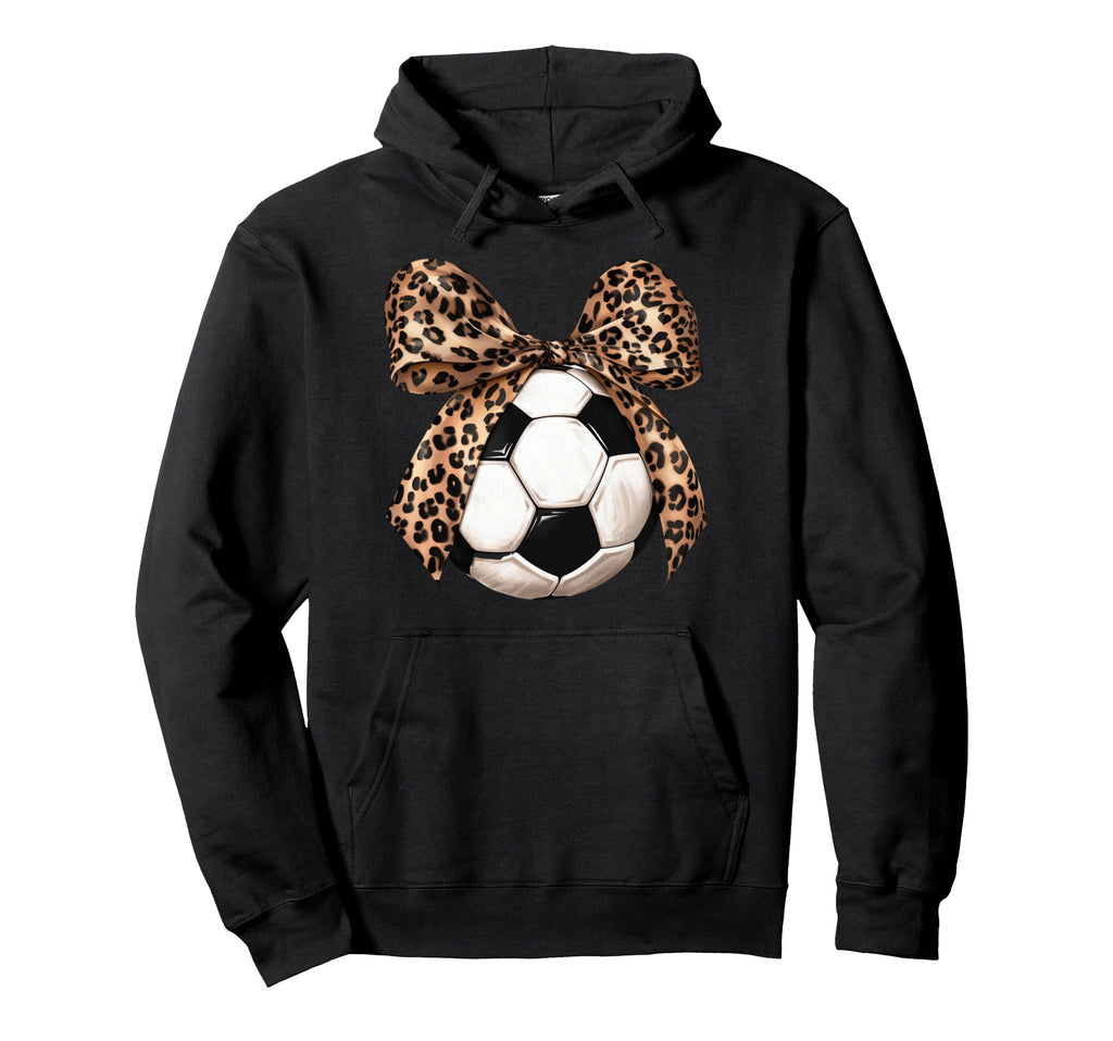 Soccer Coquette Bow Leopard Hoodie - Casual Everyday Wear Men Women
