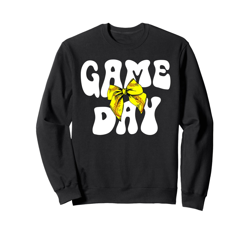 Groovy Softball Game Day Bow Sweatshirt - Casual Everyday Wear Men Women