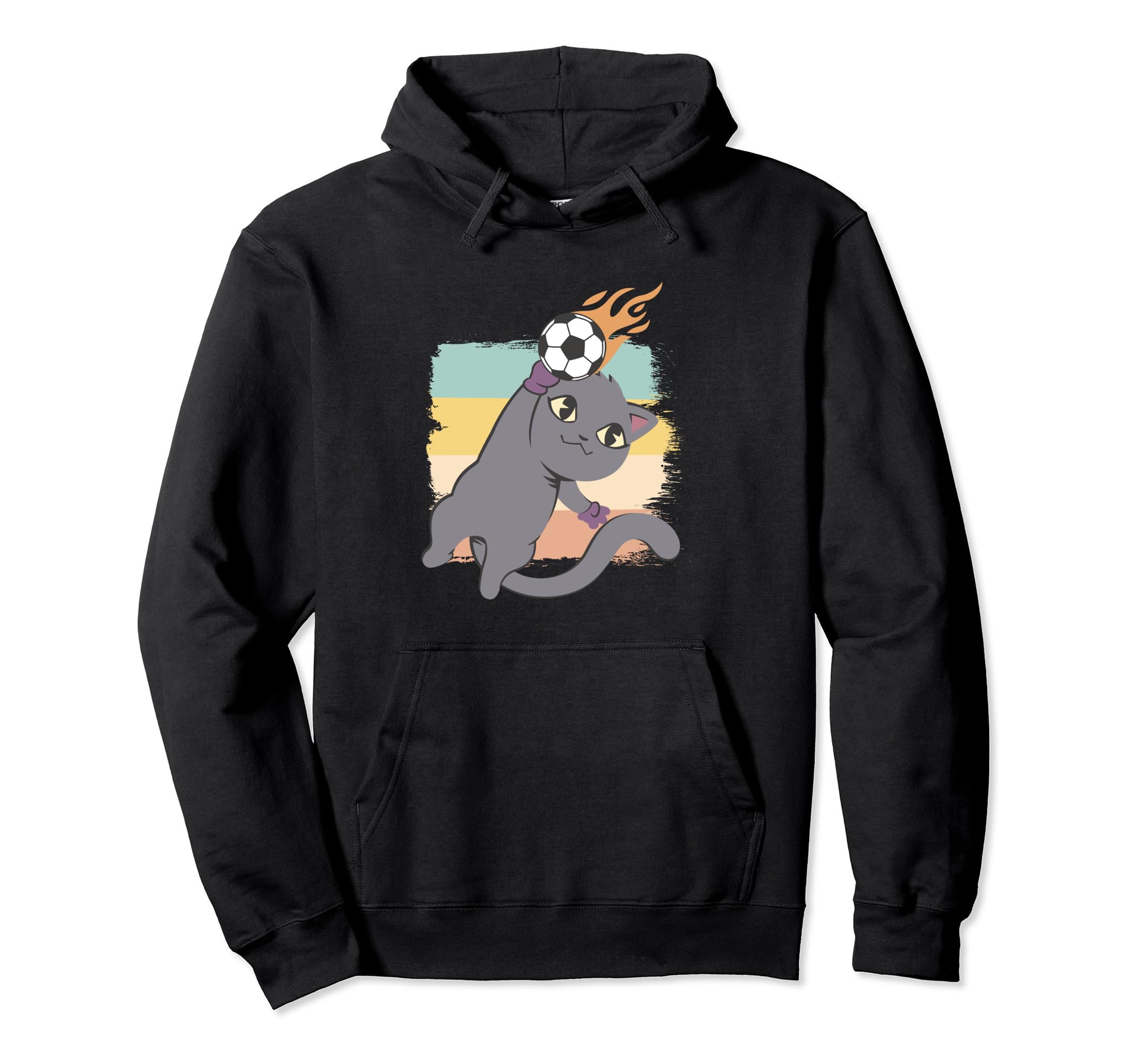 Cat As Soccer Player Goalie Colorful Hoodie - Minimalist Print for Adults