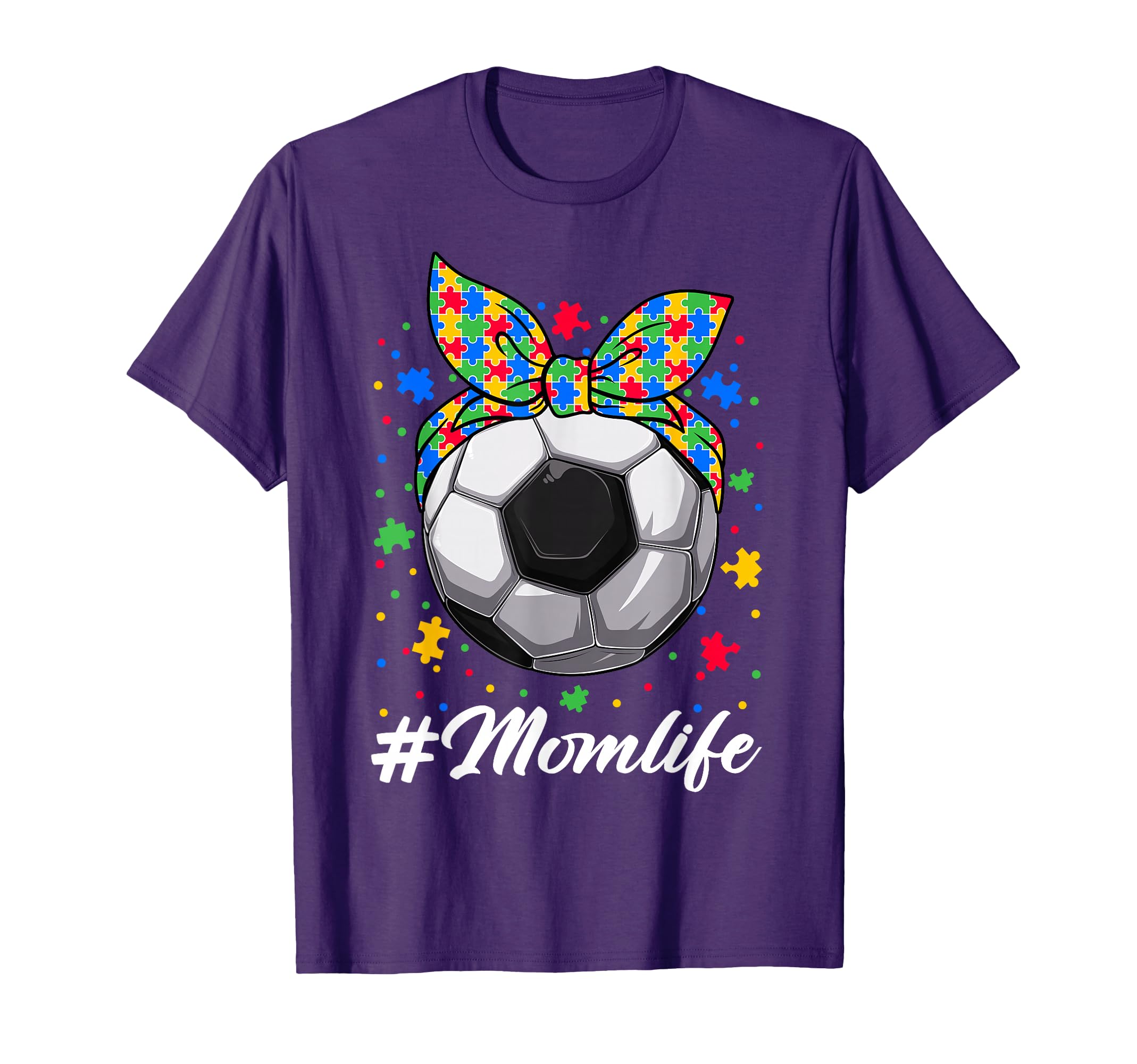 Messy Bun Soccer Ball Puzzle Asd Mom Life T-Shirt - Trendy Graphic Unisex