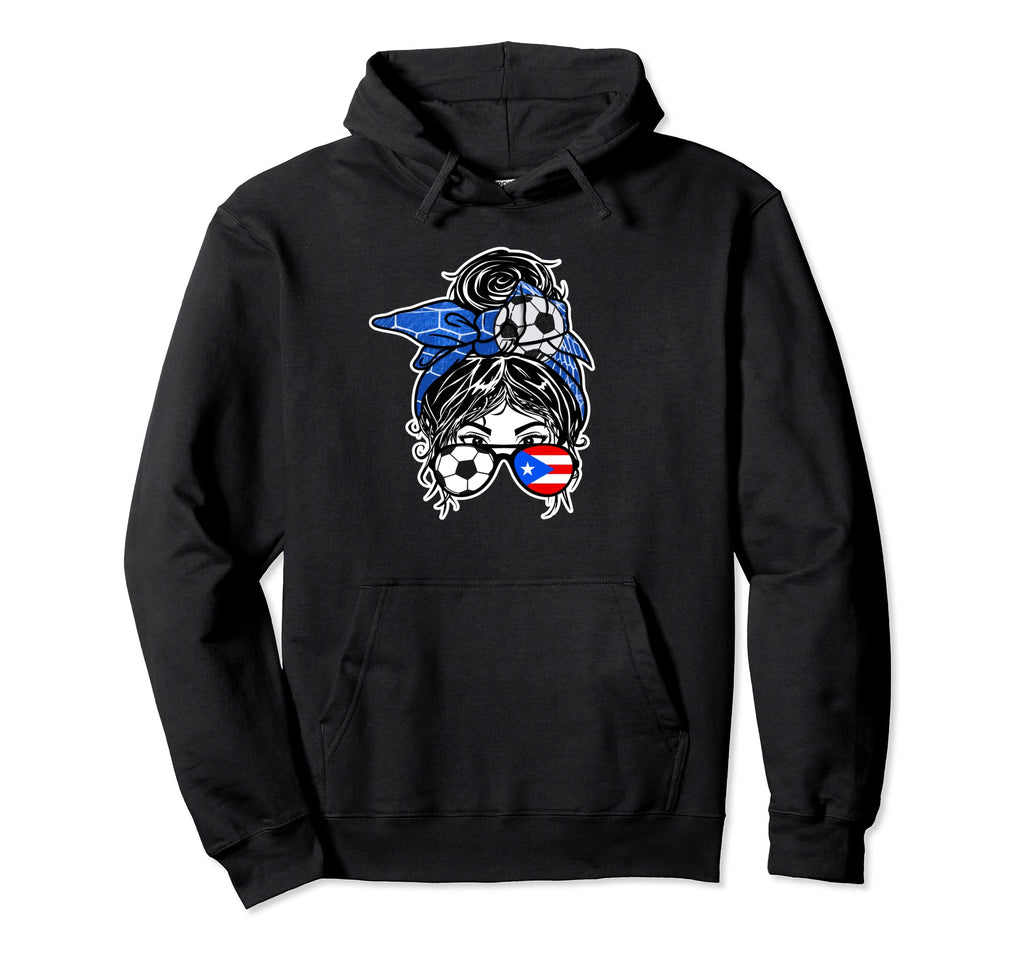 Messy Bun Hair Puerto Rican Soccer Hoodie - Fun Novelty Design Unisex