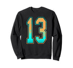 Mint Green Teal Orange Number 13 Jersey Sweatshirt - Graphic Print Unisex