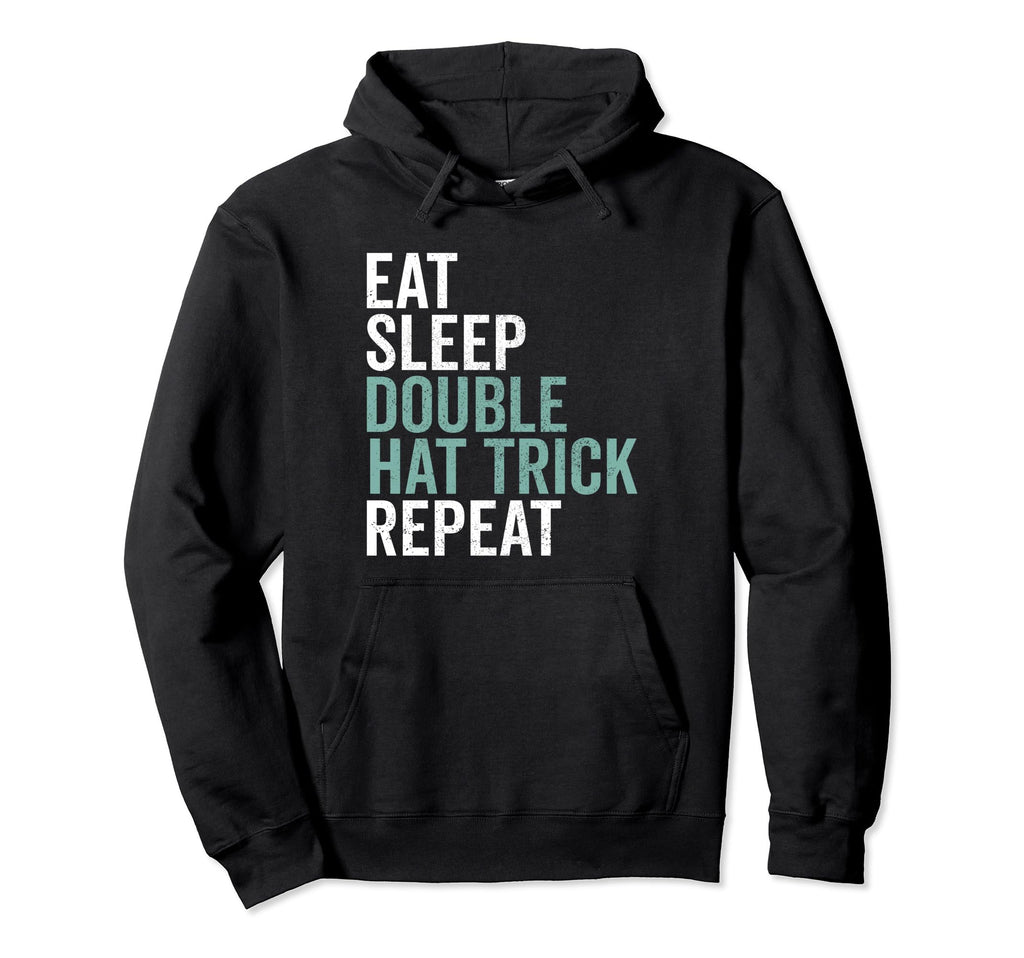 Eat Sleep Double Hat Trick Repeat Hoodie - Minimalist Print for Adults