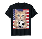 Patriotic Kitten Soccer Ball Distressed T-Shirt - Unique Graphic Unisex
