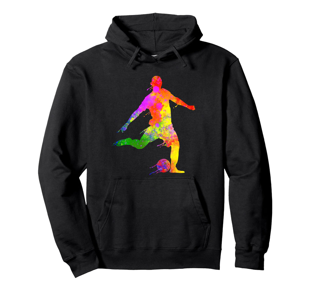 Soccer Player Colorful Paint Splashes Hoodie - Aesthetic Graphic Men Women