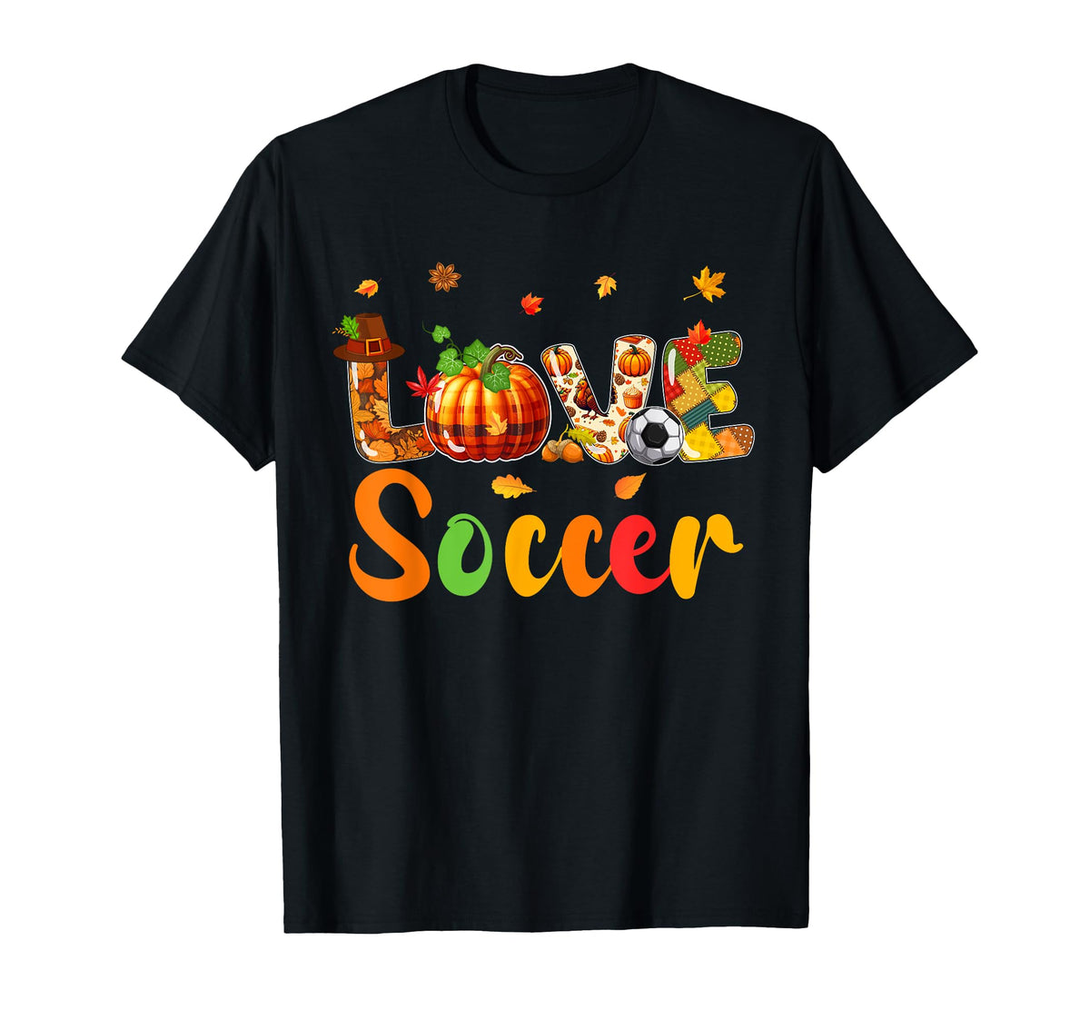 Love Soccer Thanksgiving Fall Leaves T-Shirt - Aesthetic Graphic Men Women