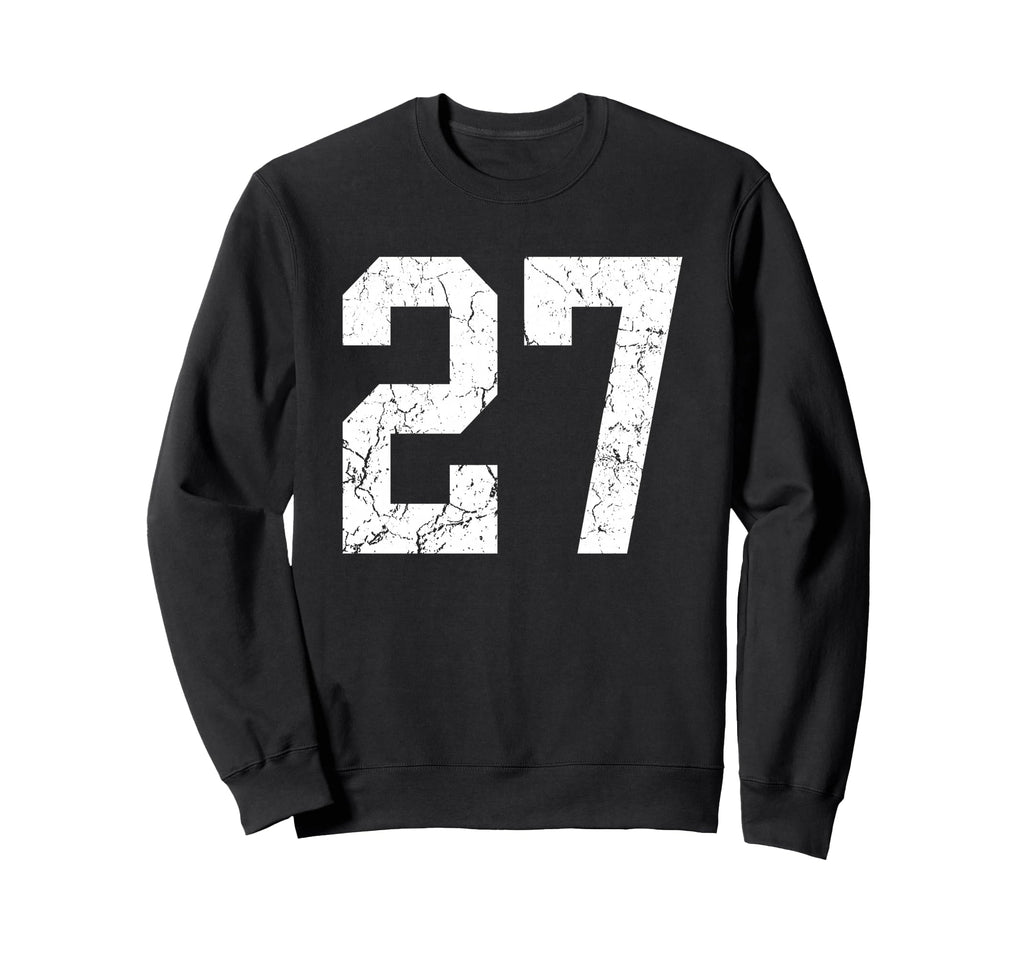Distressed White Number 27 Jersey Sweatshirt - Minimalist Print for Adults