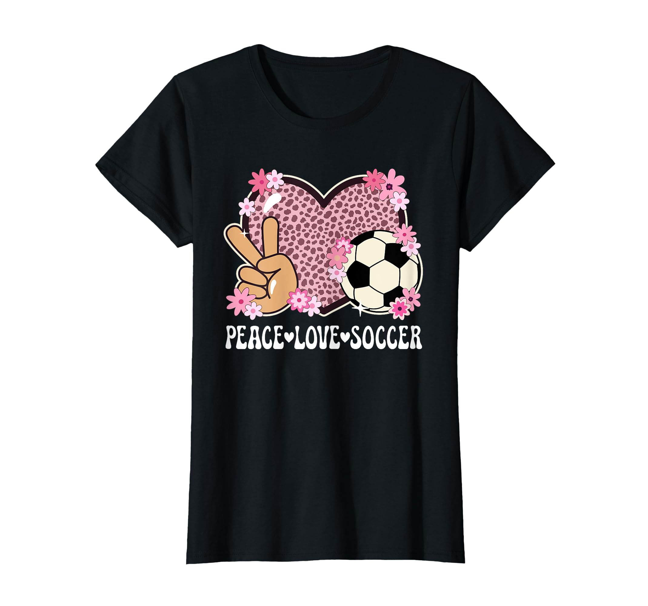 Peace Love Soccer Lover Outfit Cheetah T-Shirt - Unique Graphic Men Women