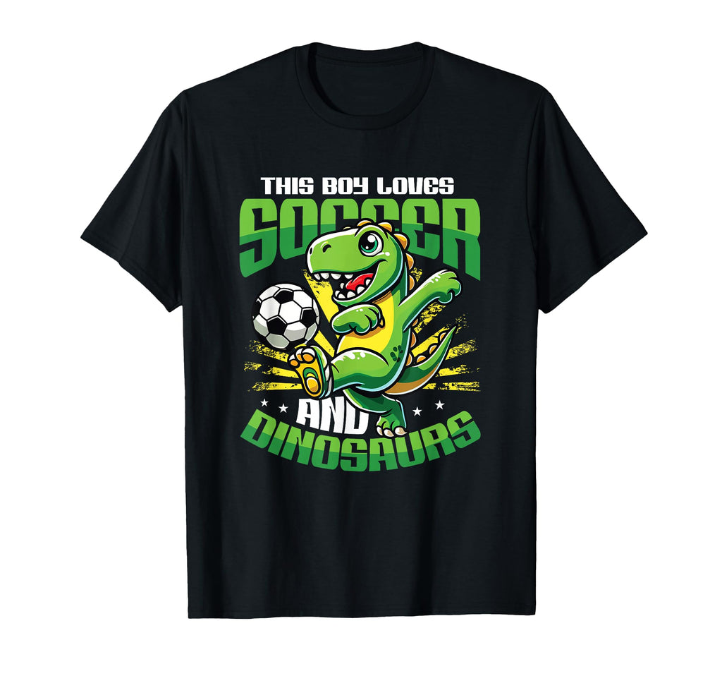 This Loves Soccer And Dinosaurs T-Shirt - Casual Everyday Wear Men Women