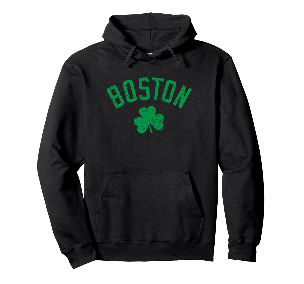 Boston Text Irish Shamrock Distressed Hoodie - Unique Graphic for Adults
