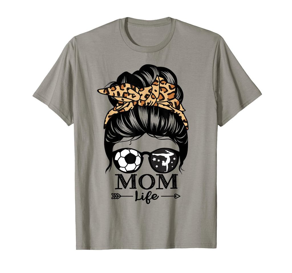 Mom Life Messy Bun Hair Funny Soccer T-Shirt - Trendy Graphic for Adults
