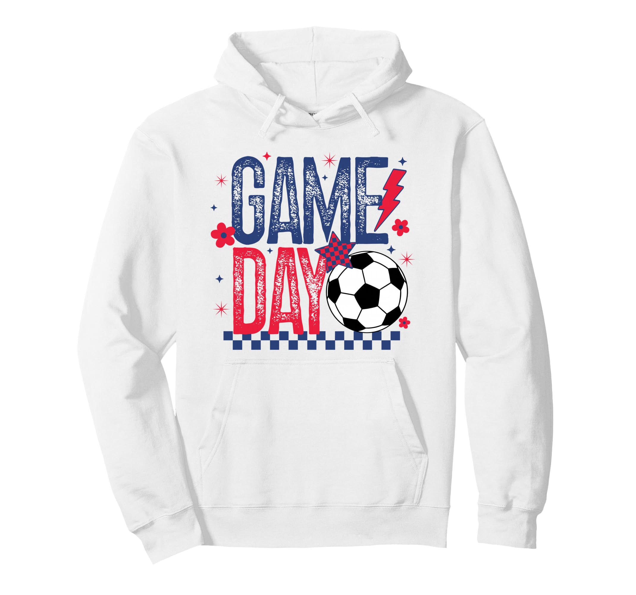 Game Day Soccer Season Blue Red Checkered Hoodie - Novelty Apparel Unisex