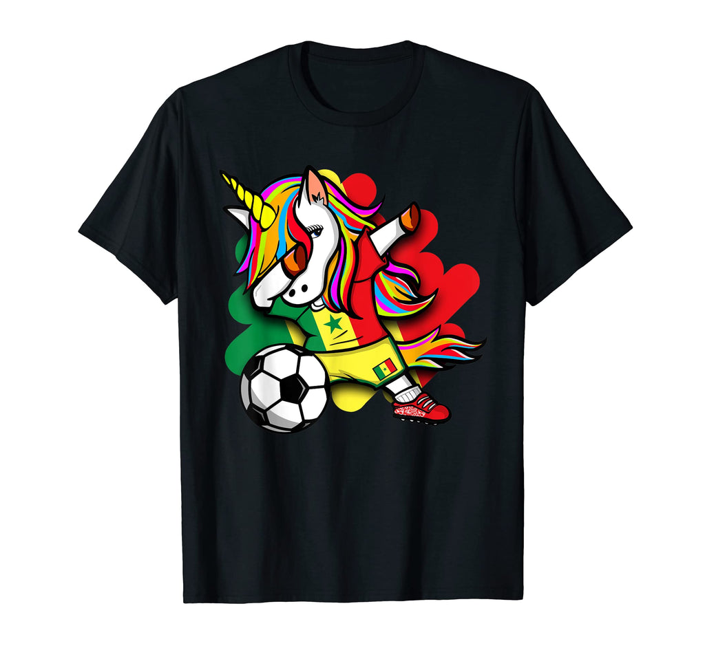 Dabbing Unicorn Senegal Soccer Fans T-Shirt - Unique Graphic Men Women