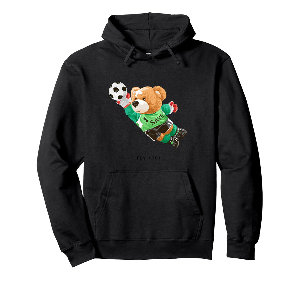 Fly High Save Teddy Bear Goal Keeper Playing Hoodie - Graphic Print Unisex