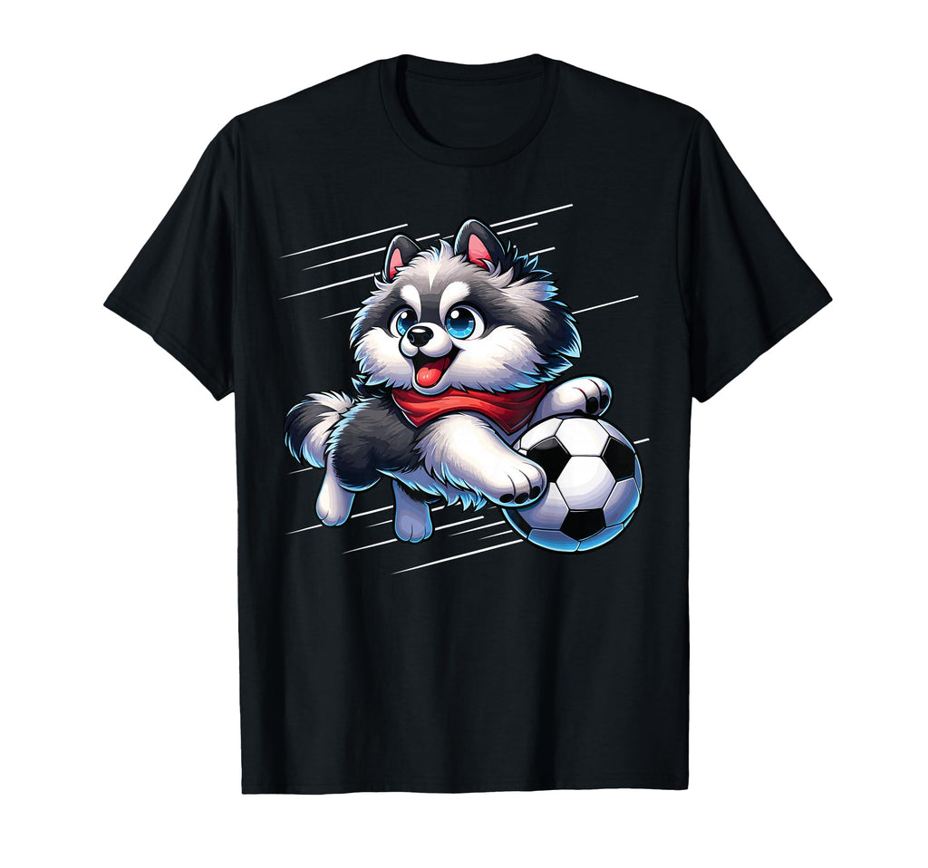 Pomsky Playing Soccer Pomsky T-Shirt - Unique Graphic Men Women