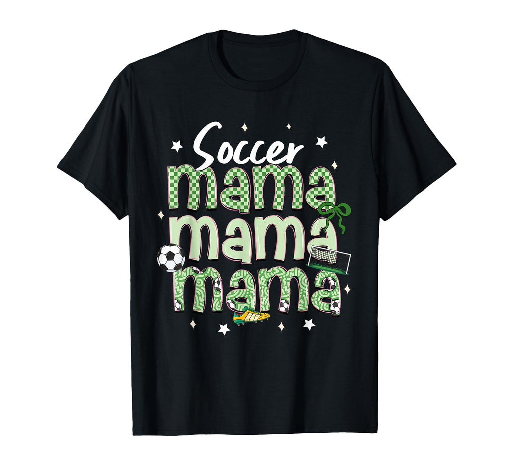 Soccer Mama Bow Checkered Soccer T-Shirt - Casual Everyday Wear for Adults