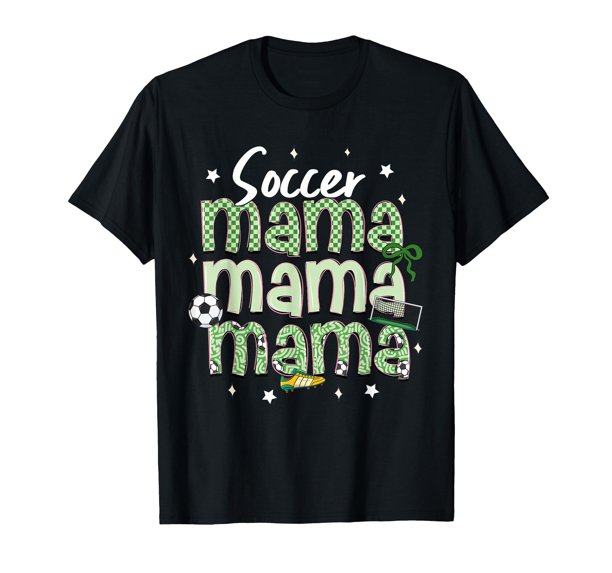 Soccer Mama Bow Checkered Soccer Lovers T-Shirt - Minimalist Print Unisex