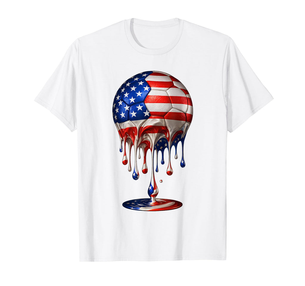 Soccer Ball Drip Us Patriotic T-Shirt - Novelty Apparel for Adults