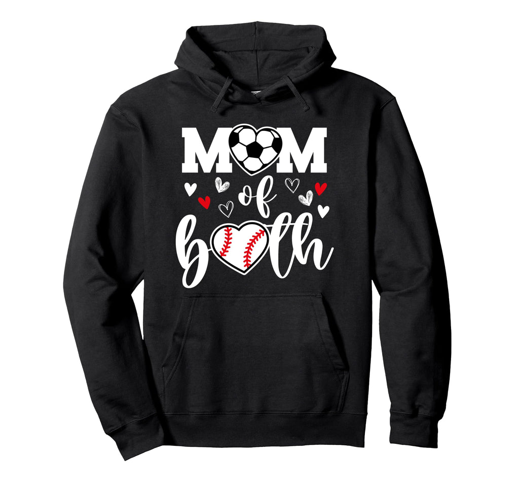 Mom Both Heart Soccer Baseball Sports Mom Hoodie - Novelty Apparel Unisex