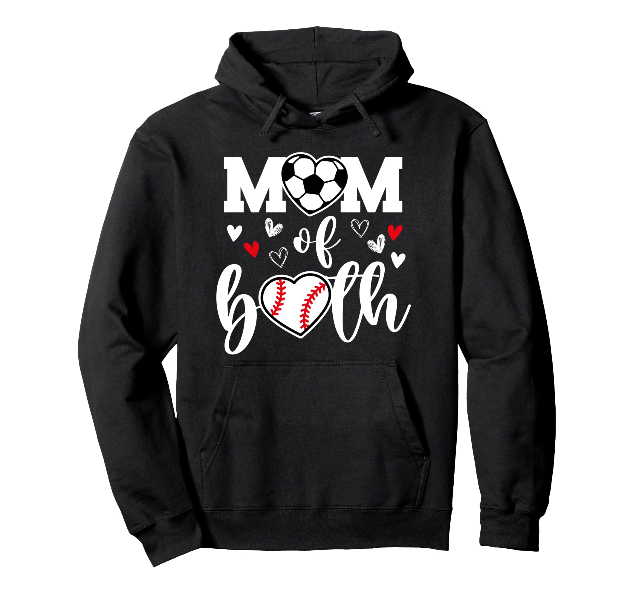 Mom Both Heart Soccer Baseball Sports Mom Hoodie - Novelty Apparel Unisex