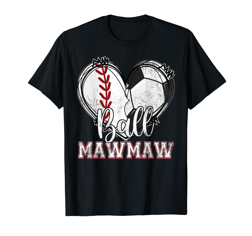 Ball Mawmaw Baseball Soccer Heart Mom T-Shirt - Graphic Print for Adults