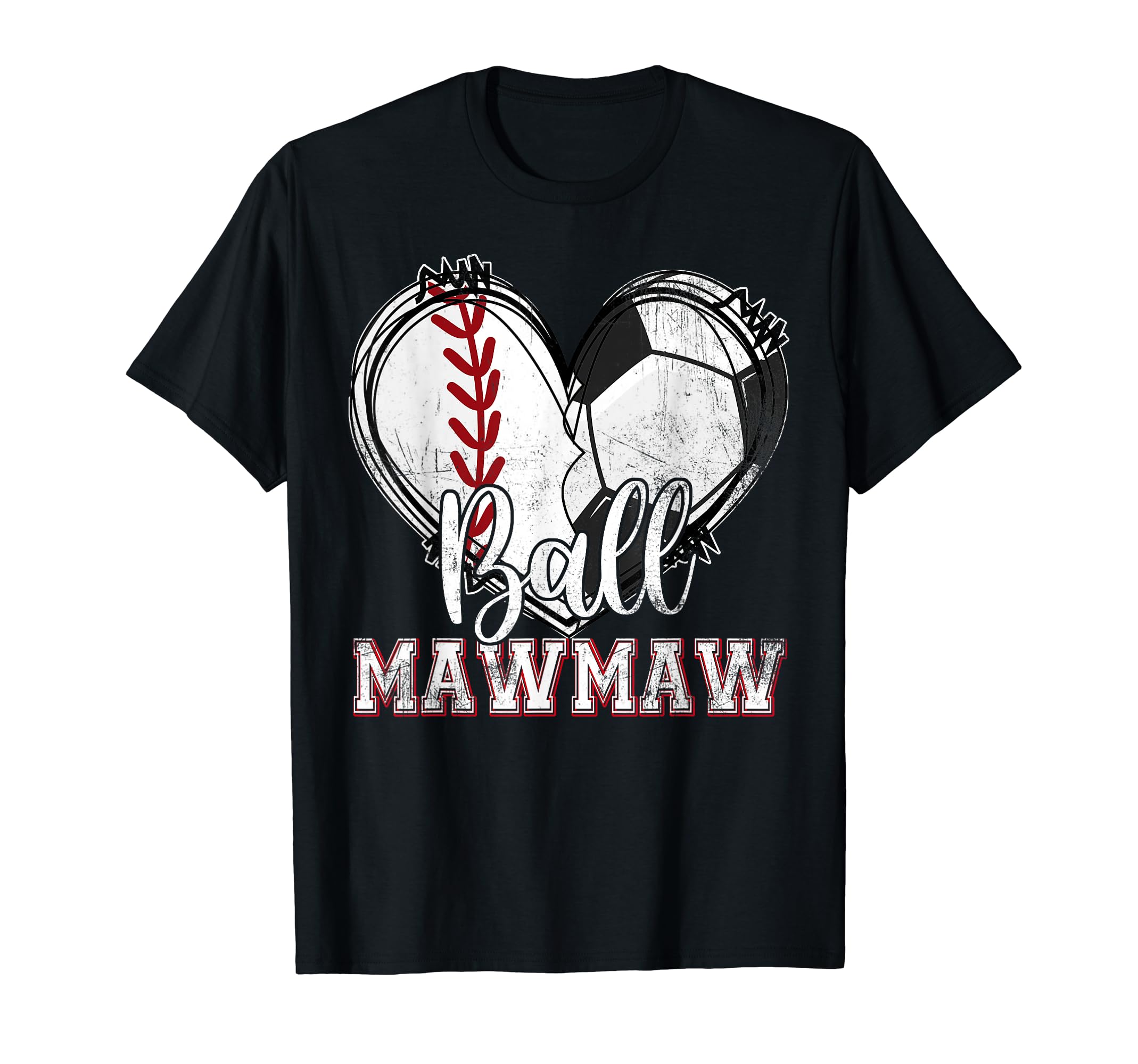 Ball Mawmaw Baseball Soccer Heart Mom T-Shirt - Graphic Print for Adults
