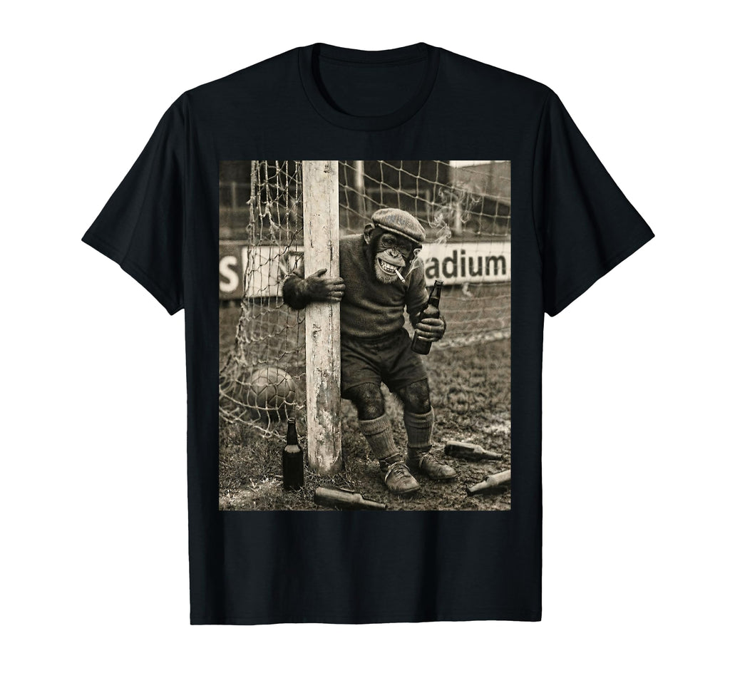 Beer Drinking Smoking Pub Soccer Chimp T-Shirt - Unique Graphic Men Women