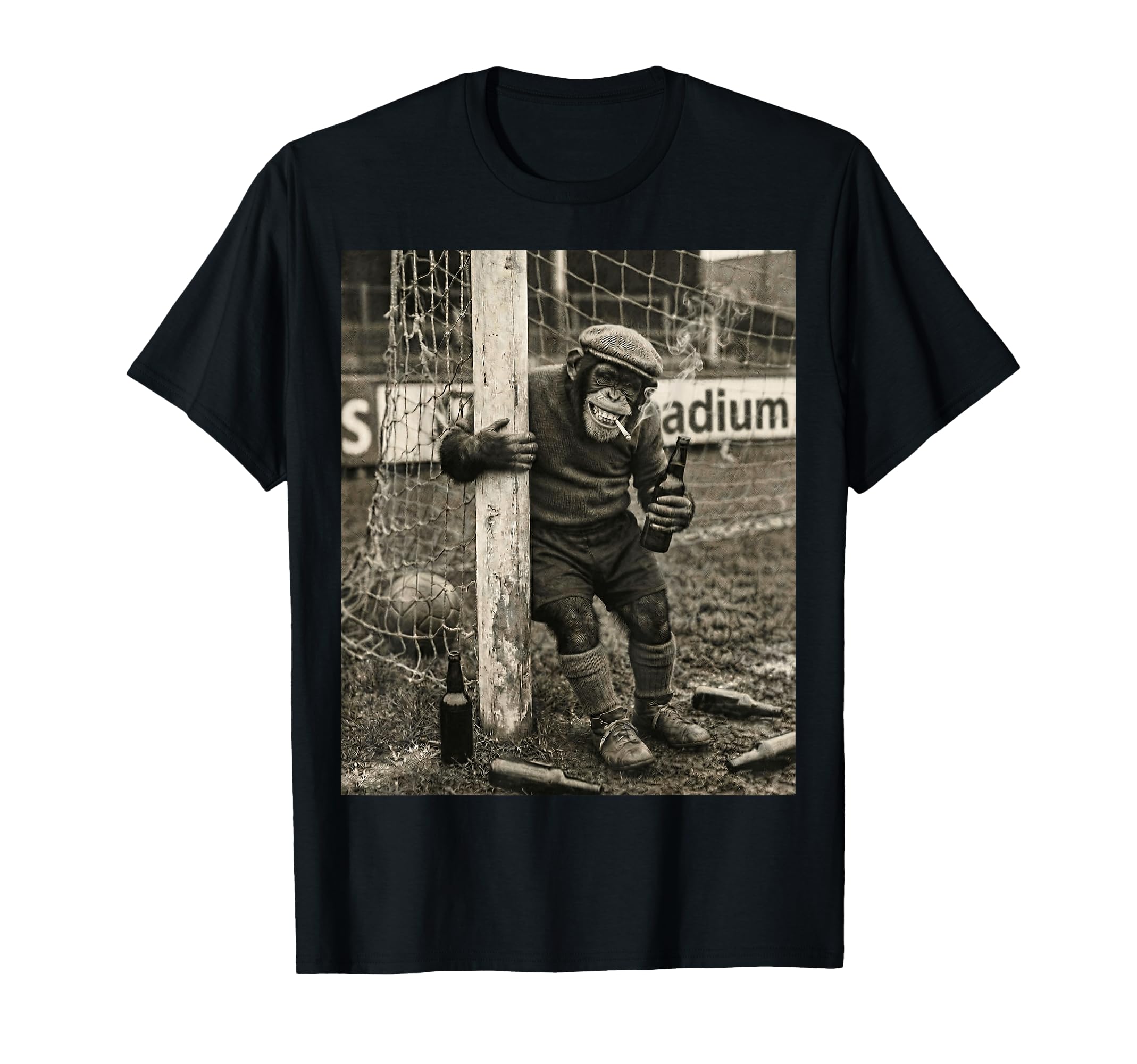 Beer Drinking Smoking Pub Soccer Chimp T-Shirt - Unique Graphic Men Women