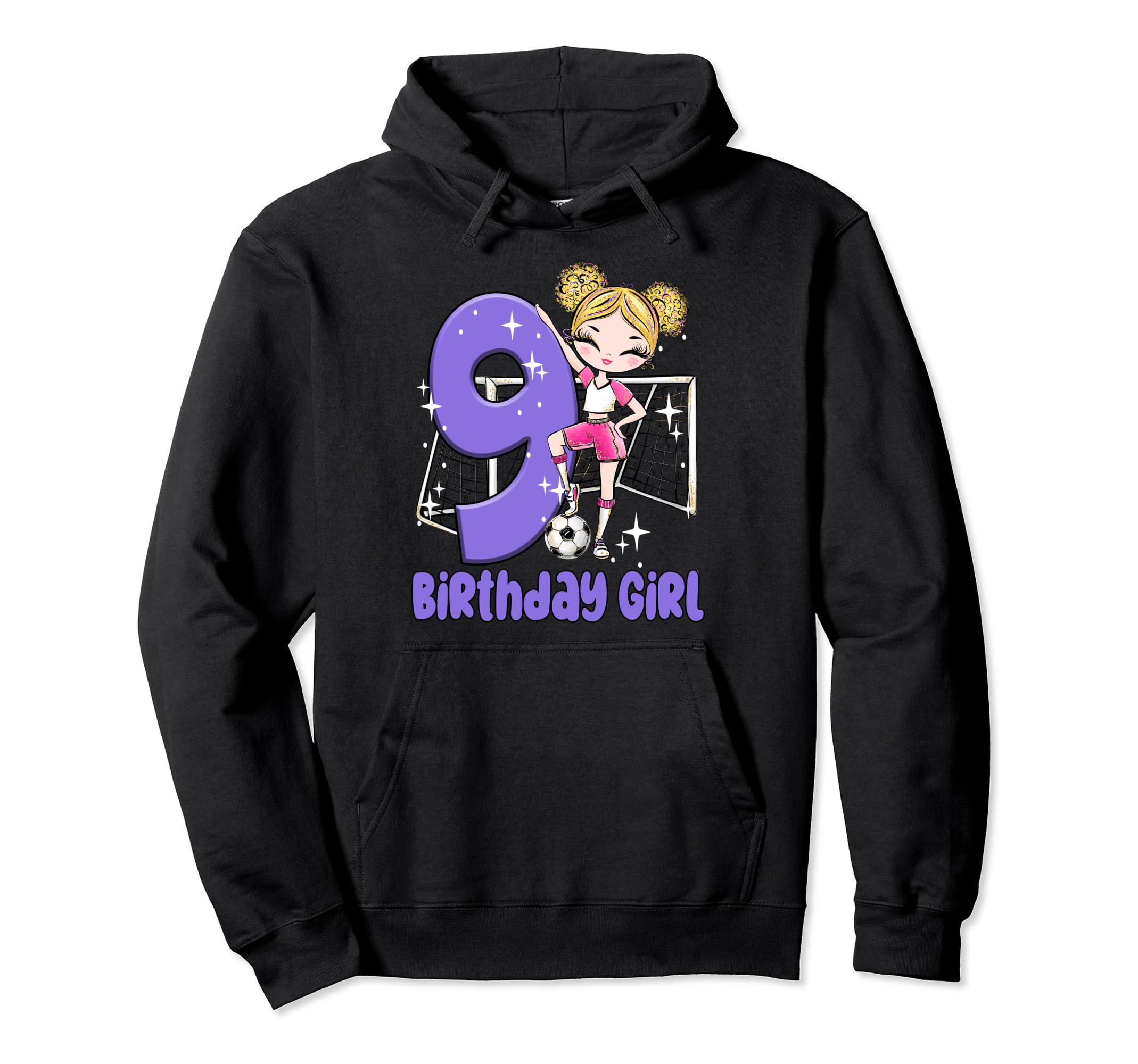 9Th Birthday Soccer Ball Net Party Nine Hoodie - Graphic Print for Adults