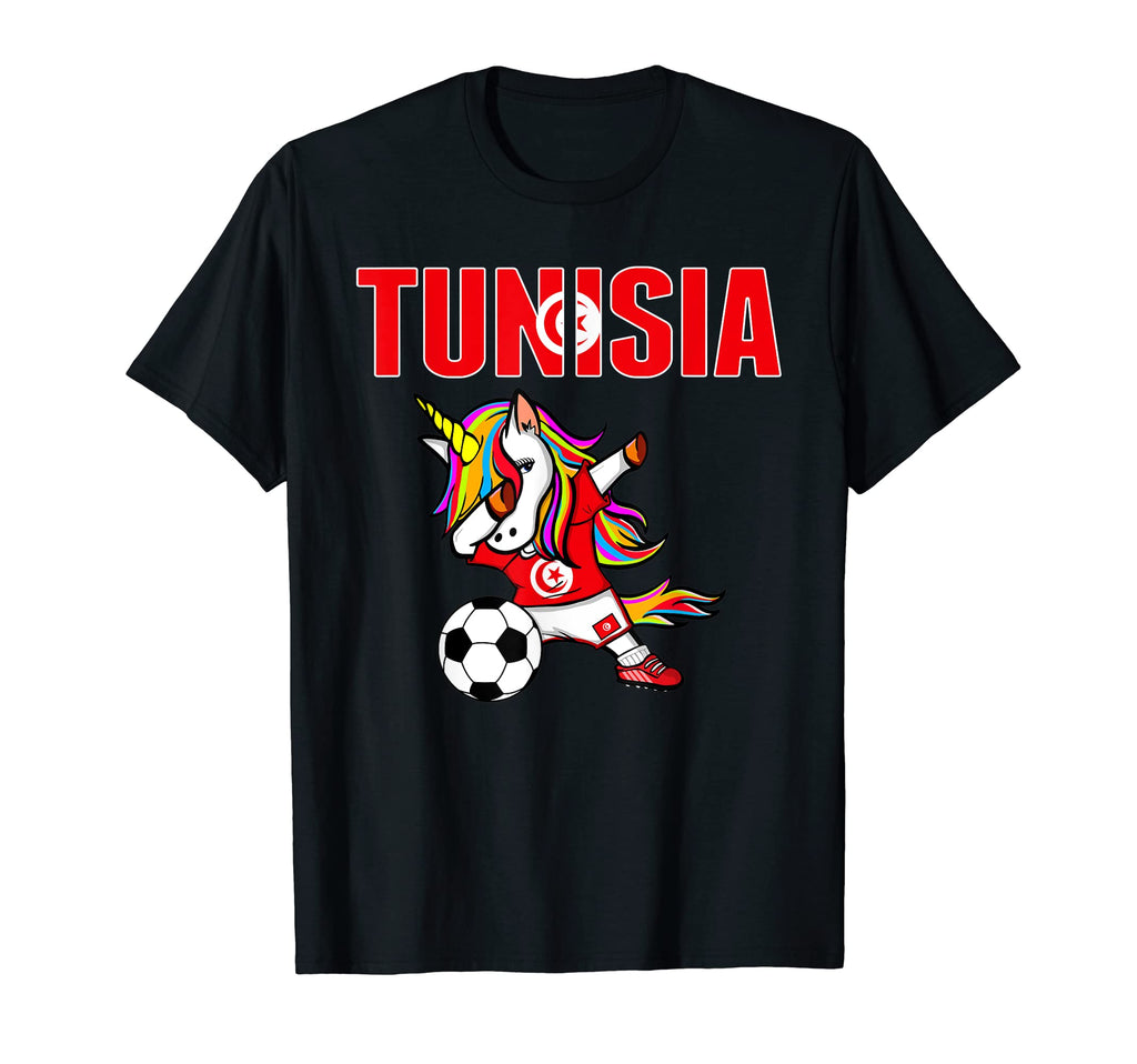 Dabbing Unicorn Tunisia Soccer T-Shirt - Casual Everyday Wear Men Women