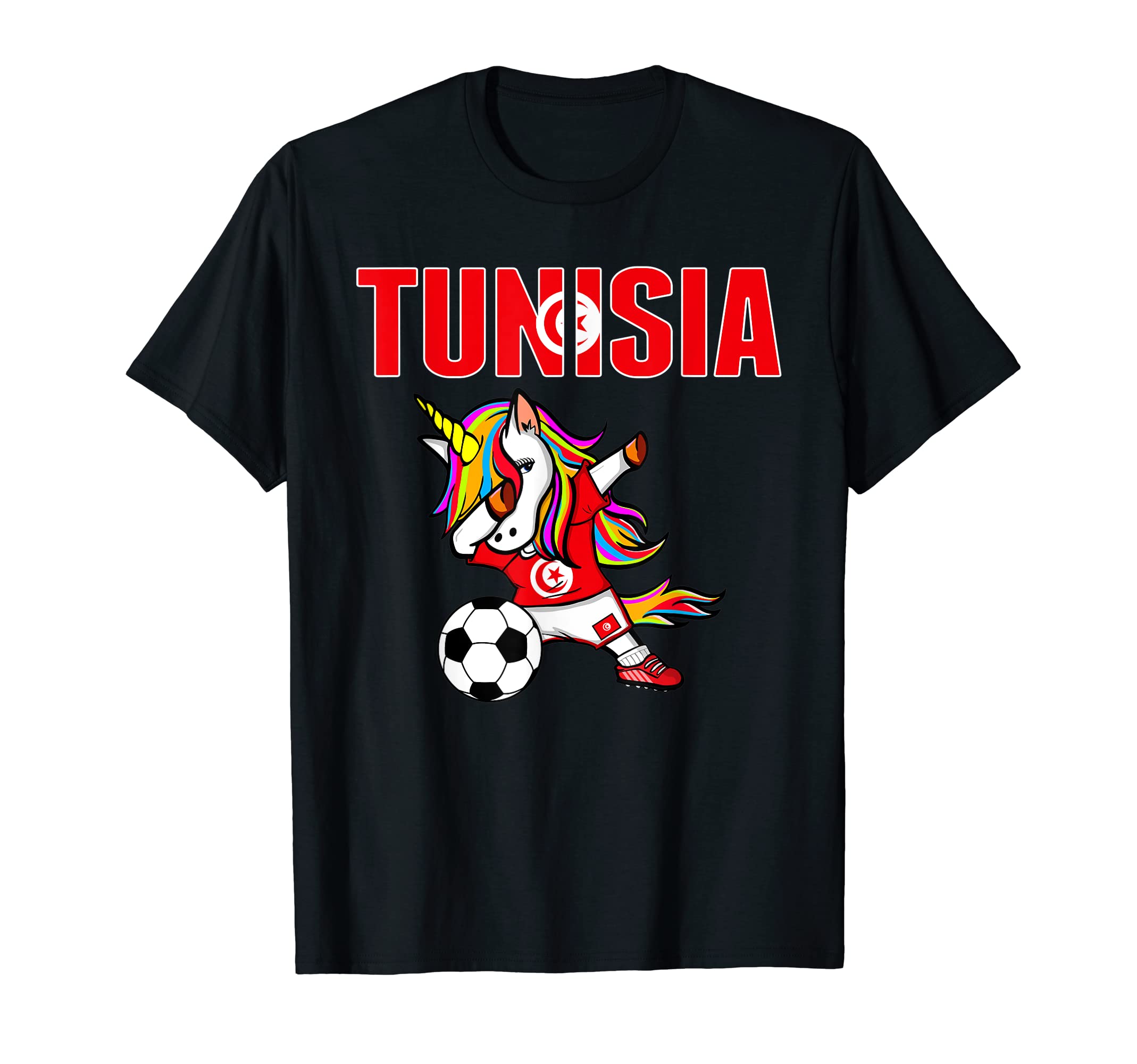 Dabbing Unicorn Tunisia Soccer T-Shirt - Casual Everyday Wear Men Women
