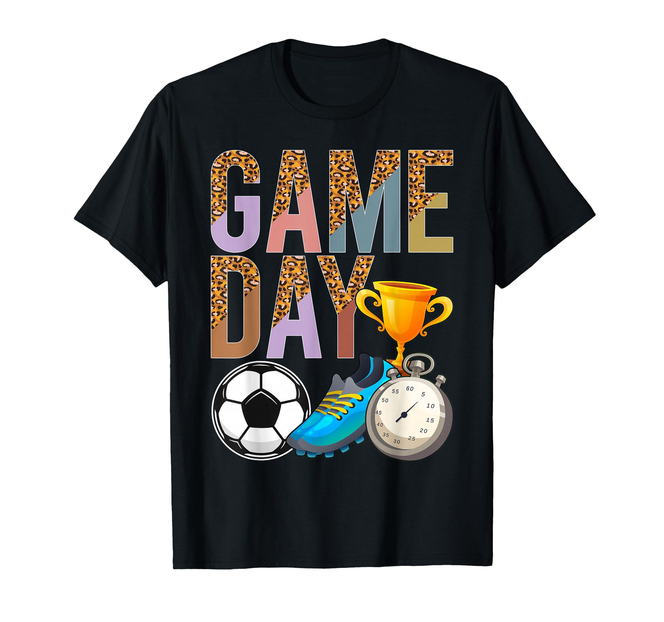 Game Day Half Leopard Sports Soccer T-Shirt - Unique Graphic Men Women