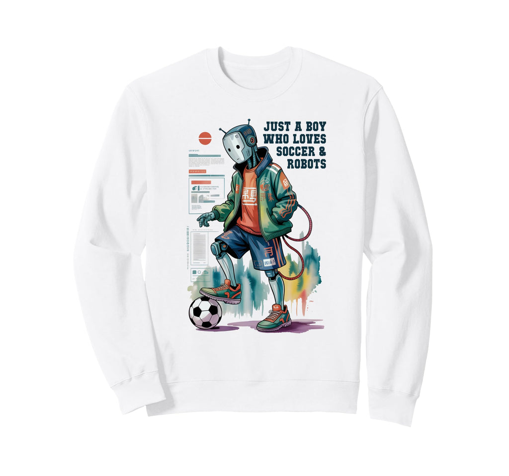 Just Who Loves Soccer Robots Play Sweatshirt - Trendy Graphic Men Women