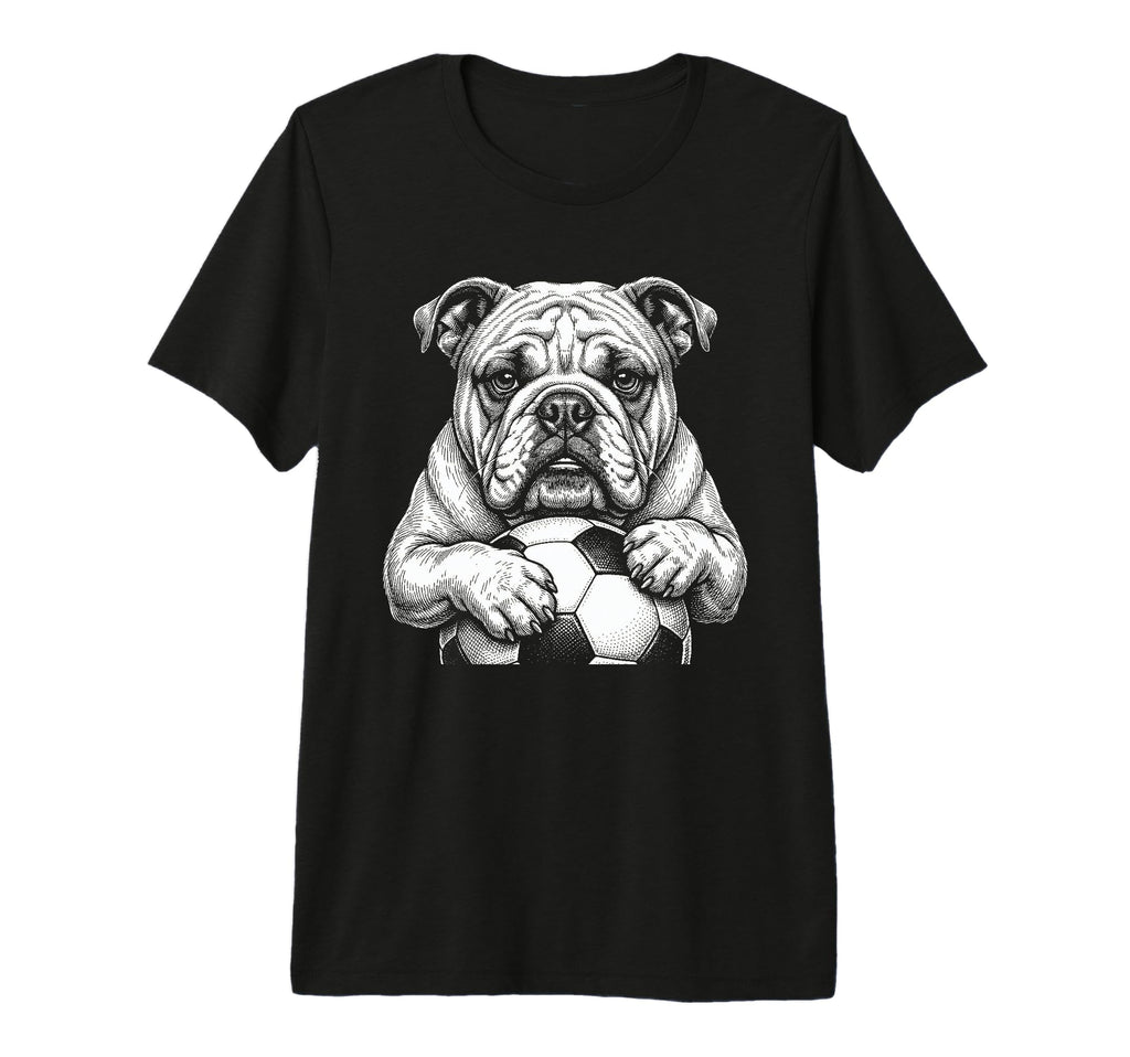 English Bulldog Soccer Player Line T-Shirt - Minimalist Print for Adults