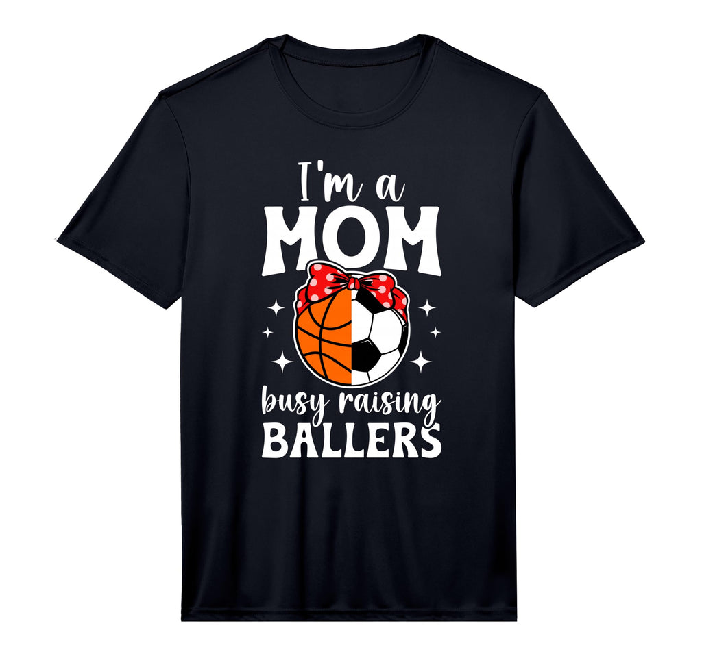 Mens Im Mom Busy Raising Ballers Soccer T-Shirt - Graphic Print Men Women